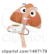 Clipart Of A Psychedelic Mushroom Mascot With A Cup Of Hot Tea Royalty Free Vector Illustration