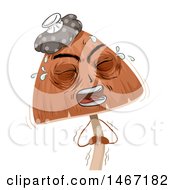 Clipart Of A Psychedelic Mushroom Mascot With A Stomach Ache Royalty Free Vector Illustration
