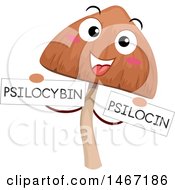 Clipart Of A Psychedelic Mushroom Mascot Holding Psilocybin Psilocin Text Signs Royalty Free Vector Illustration