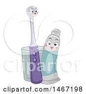 Clipart Of A Happy Electric Toothbrush Mascot With A Tube Of Paste And Cup Royalty Free Vector Illustration
