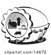 Easter Egg With A Farm Scene Of Cows Grazing In A Pasture Near A Barn Black And White Clipart Illustration