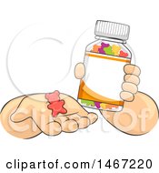Pair Of Childs Hands Holding A Bottle And Chewable Vitamin