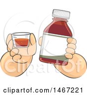 Clipart Of A Pair Of Childs Hands Holding A Medicine Bottle And Cup Royalty Free Vector Illustration