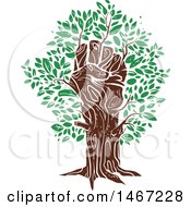 Fisted Hand Tree Trunk With Green Leaves