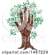 Hand Tree Trunk With Green Leaves