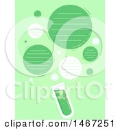 Clipart Of A Green Background With Bubbles And A Test Tube Royalty Free Vector Illustration