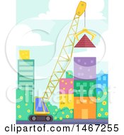 Poster, Art Print Of Crane Lifting A Giant Pyramid Off The Ground In A City