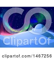 Clipart Of A Colorful Night Sky With Northern Lights Over An Igloo Royalty Free Vector Illustration