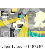 Clipart Of Hands Holding Cameras With Monitors Broadcast Towers And Books Royalty Free Vector Illustration
