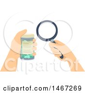 Clipart Of A Pair Of Hands Holding A Magnifying Glass And Pill Bottle Royalty Free Vector Illustration by BNP Design Studio
