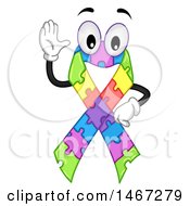 Poster, Art Print Of Colorful Puzzle Piece Autism Awareness Ribbon Waving