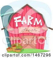 Poster, Art Print Of Pink Barn With Farm Fresh Text And Bushels Of Produce
