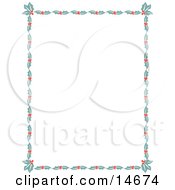 Stationery Border Of Holly Leaves And Berries Around A White Background Retro Clipart Illustration