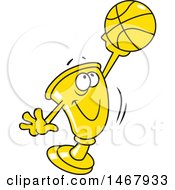 Poster, Art Print Of Golden Trophy Mascot Holding Up A Basketball