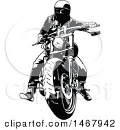 Clipart Of A Black And White Biker On A Motorcycle Royalty Free Vector Illustration by dero