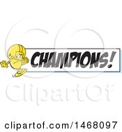 Poster, Art Print Of Golden Trophy Cup Mascot Playing Football By A Champions Banner
