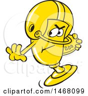 Clipart Of A Golden Trophy Cup Mascot Playing Football Royalty Free Vector Illustration