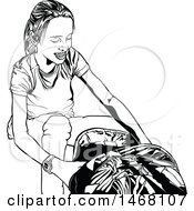 Clipart Of A School Girl Putting Something In A Backpack Royalty Free Vector Illustration by dero