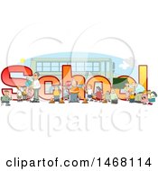 Poster, Art Print Of Crossing Guard Teachers And Students In Front Of School Text And A Bus