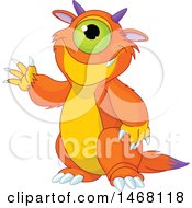Clipart Of A Cute One Eyed Monster Waving Royalty Free Vector Illustration