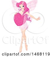 Clipart Of A Pretty Pink Pixie Fairy Holding A Love Heart Royalty Free Vector Illustration