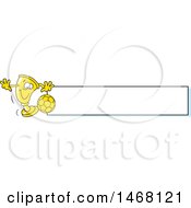 Poster, Art Print Of Golden Trophy Cup Mascot Playing Soccer By A Blank Banner