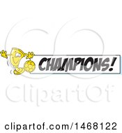 Poster, Art Print Of Golden Trophy Cup Mascot Playing Soccer By A Champions Banner