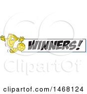 Clipart Of A Golden Trophy Cup Mascot Playing Soccer By A Winners Banner Royalty Free Vector Illustration