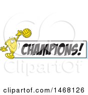 Poster, Art Print Of Golden Trophy Cup Mascot Playing Volleyball By A Champions Banner