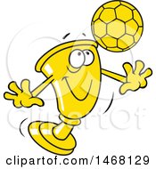 Poster, Art Print Of Golden Trophy Cup Mascot Playing Soccer