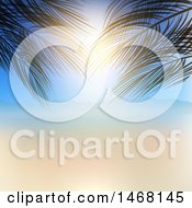Clipart Of A Blurred Beach Background With Palm Tree Branches Royalty Free Vector Illustration