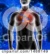 Poster, Art Print Of 3d Anatomical Male With Virus Cells Attacking His Heart Over Blue