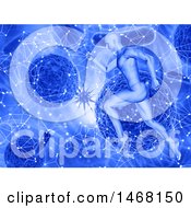 Clipart Of A 3d Man Running Over A Network Dna Strand And Virus Cells Background Royalty Free Illustration
