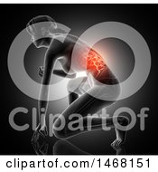 Clipart Of A 3d Anatomical Woman Crouching With Visible Glowing Spine On Black Royalty Free Illustration