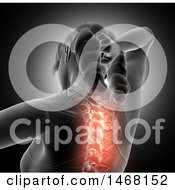 Clipart Of A 3d Anatomical Woman With Visible Glowing Spine And Neck On Black Royalty Free Illustration by KJ Pargeter