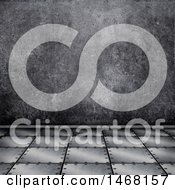 Poster, Art Print Of Concrete Wall And 3d Metal Tile Floor