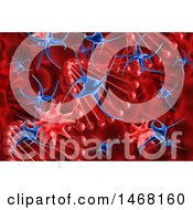 Clipart Of A Background Of A 3d Blue Viruses Attacking Dna Strands Royalty Free Illustration