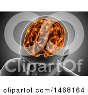 Clipart Of A 3d Mans Head With Glowing Brain And Connections On Gray Royalty Free Illustration
