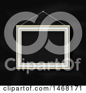 Poster, Art Print Of Hanging Blank Picture Frame On A Blackboard Background