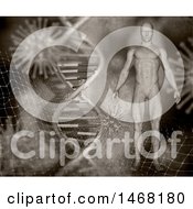 Poster, Art Print Of 3d Medical Man Over A Dna Strand And Virus Vintage Background