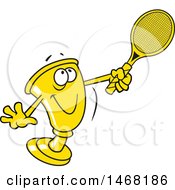 Poster, Art Print Of Golden Trophy Mascot Playing Tennis