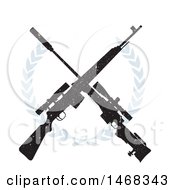 Clipart Of A Distressed Crossed Rifle Design And Wreath Royalty Free Vector Illustration