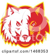Poster, Art Print Of Half White Half Red And Orange Wolf Face