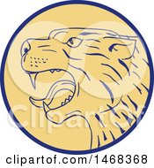 Clipart Of A Scottish Wildcat Or Highlands Tiger Head In A Circle Royalty Free Vector Illustration
