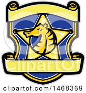 Clipart Of A Seahorse Head In Profile Within A Sheriff Star Badge Over A Shield Royalty Free Vector Illustration by patrimonio