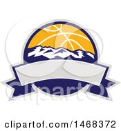 Poster, Art Print Of Basketball And Mountains Circle Over A Blank Banner