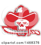 Poster, Art Print Of Cowboy Pirate Skull Biting A Knife