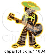 Cool Black Cat Playing A Guitar Clipart Illustration