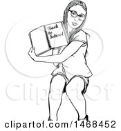 Clipart Of A School Girl Holding A Notebook With Text Black And White Royalty Free Vector Illustration