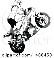 Clipart Of A Female Biker Jumping A Motorcycle Royalty Free Vector Illustration